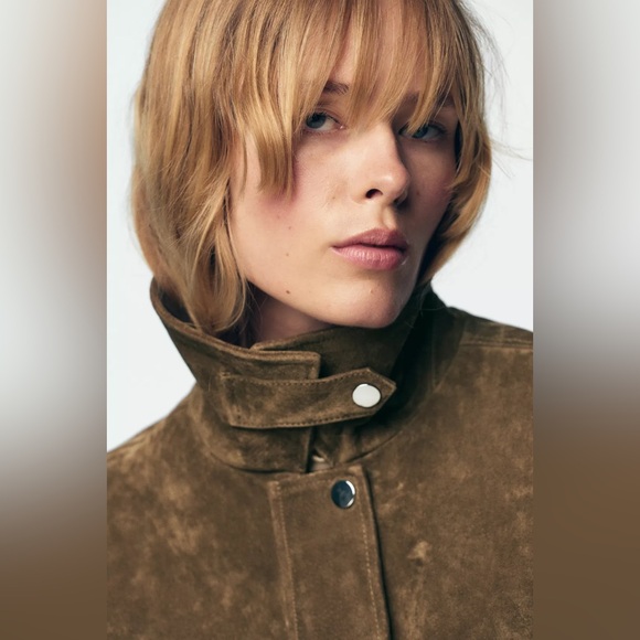 Zara Olive Brown natural suede leather bomber jacket - Picture 9 of 11